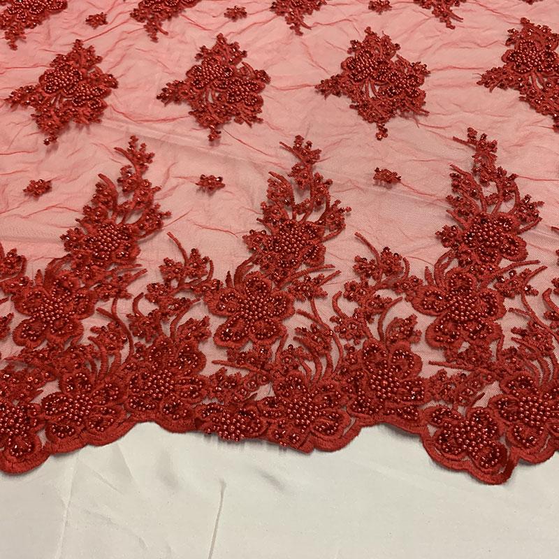 Red Beaded Fabric _ Lace Floral embroidered fabric _ Bridal FabricICEFABRICICE FABRICSRedPer Yard (36 Inches)Red Beaded Fabric _ Lace Floral embroidered fabric _ Bridal Fabric ICEFABRIC