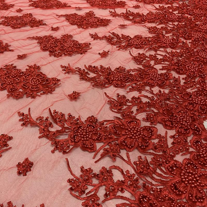 Red Beaded Fabric _ Lace Floral embroidered fabric _ Bridal FabricICEFABRICICE FABRICSRedPer Yard (36 Inches)Red Beaded Fabric _ Lace Floral embroidered fabric _ Bridal Fabric ICEFABRIC