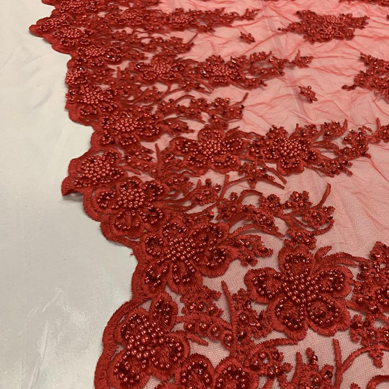 Red Beaded Fabric _ Lace Floral embroidered fabric _ Bridal FabricICEFABRICICE FABRICSRedPer Yard (36 Inches)Red Beaded Fabric _ Lace Floral embroidered fabric _ Bridal Fabric ICEFABRIC
