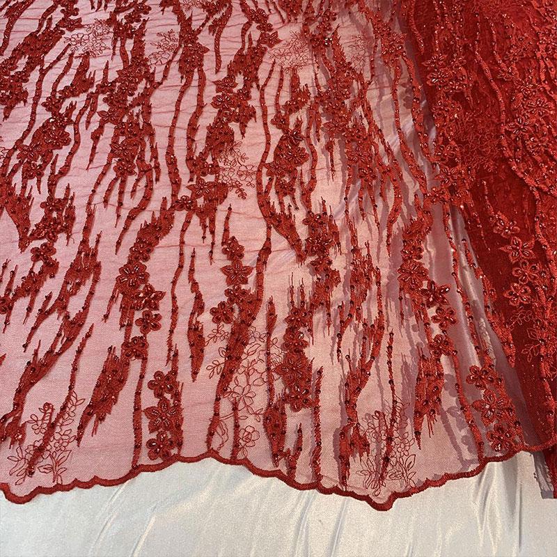 Red Eden Floral Embroidered Handmade Beaded FabricICEFABRICICE FABRICSRedBy The YardRed Eden Floral Embroidered Handmade Beaded Fabric ICEFABRIC