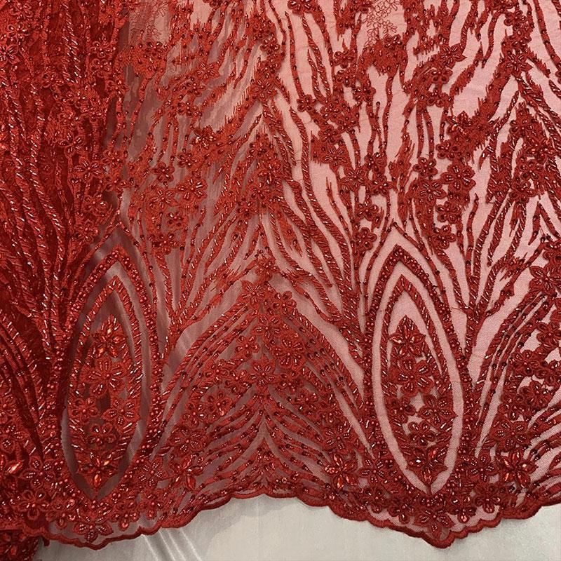 Red Eden Floral Embroidered Handmade Beaded FabricICEFABRICICE FABRICSRedBy The YardRed Eden Floral Embroidered Handmade Beaded Fabric ICEFABRIC