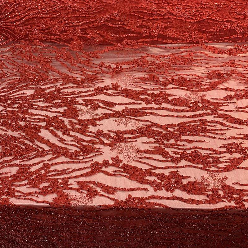 Red Eden Floral Embroidered Handmade Beaded FabricICEFABRICICE FABRICSRedBy The YardRed Eden Floral Embroidered Handmade Beaded Fabric ICEFABRIC
