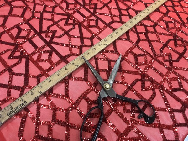 Red Elegant Design Embroidered Sequin 4 Way Stretch Fabric For Wedding Prom Fashion DressesICE FABRICSICE FABRICSRed Elegant Design Embroidered Sequin 4 Way Stretch Fabric For Wedding Prom Fashion Dresses ICE FABRICS
