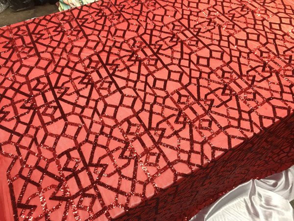 Red Elegant Design Embroidered Sequin 4 Way Stretch Fabric For Wedding Prom Fashion DressesICE FABRICSICE FABRICSRed Elegant Design Embroidered Sequin 4 Way Stretch Fabric For Wedding Prom Fashion Dresses ICE FABRICS