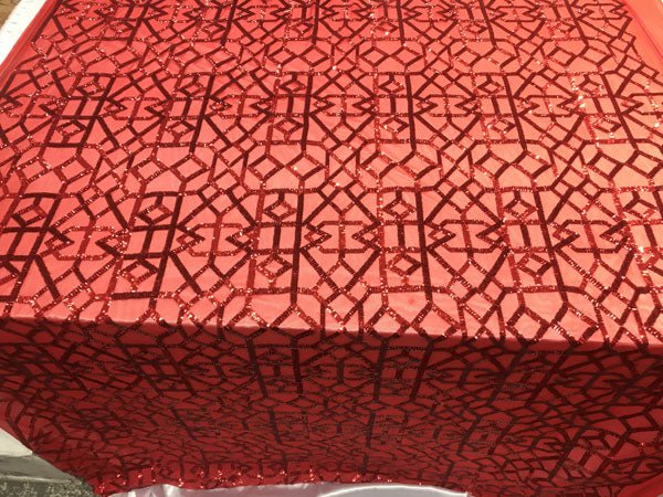 Red Elegant Design Embroidered Sequin 4 Way Stretch Fabric For Wedding Prom Fashion DressesICE FABRICSICE FABRICSRed Elegant Design Embroidered Sequin 4 Way Stretch Fabric For Wedding Prom Fashion Dresses ICE FABRICS