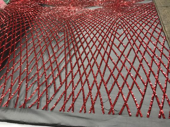 Red Luxury Design Embroidered 4 Way Stretch Sequin Fabric For Wedding Prom Dresses Tablecloths Night GownsICE FABRICSICE FABRICSRed Luxury Design Embroidered 4 Way Stretch Sequin Fabric For Wedding Prom Dresses Tablecloths Night Gowns ICE FABRICS
