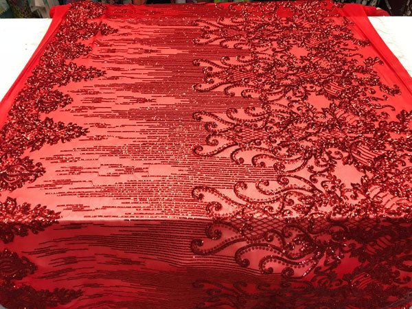 Red Luxury Design Embroidered Craft 4 Way Stretch Sequin Fabric Sold By The YardICE FABRICSICE FABRICSRed Luxury Design Embroidered Craft 4 Way Stretch Sequin Fabric Sold By The Yard ICE FABRICS