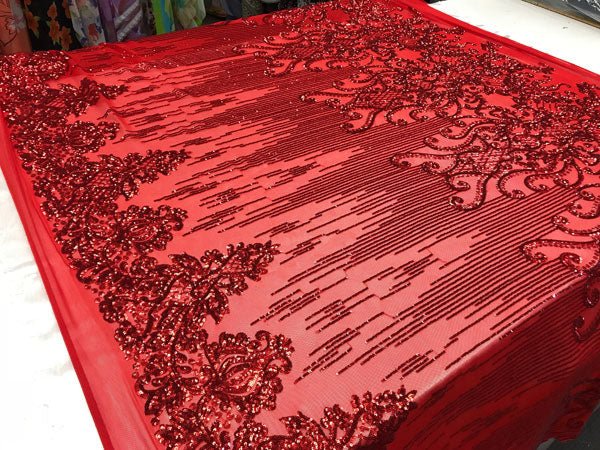 Red Luxury Design Embroidered Craft 4 Way Stretch Sequin Fabric Sold By The YardICE FABRICSICE FABRICSRed Luxury Design Embroidered Craft 4 Way Stretch Sequin Fabric Sold By The Yard ICE FABRICS