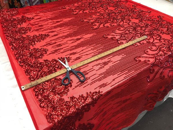 Red Luxury Design Embroidered Craft 4 Way Stretch Sequin Fabric Sold By The YardICE FABRICSICE FABRICSRed Luxury Design Embroidered Craft 4 Way Stretch Sequin Fabric Sold By The Yard ICE FABRICS