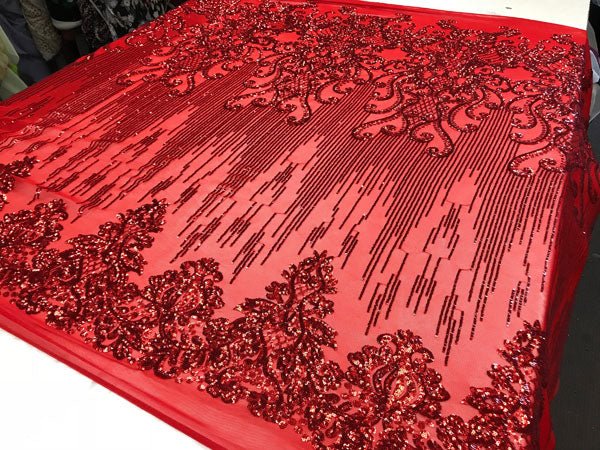 Red Luxury Design Embroidered Craft 4 Way Stretch Sequin Fabric Sold By The YardICE FABRICSICE FABRICSRed Luxury Design Embroidered Craft 4 Way Stretch Sequin Fabric Sold By The Yard ICE FABRICS