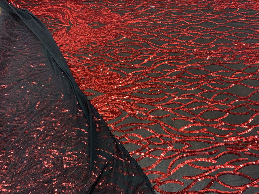 Red On Black Mesh _ Iridescent Fabric _ Stretch Sequins Fabric _ Mesh LaceICEFABRICICE FABRICSRed On Black MeshRed On Black Mesh _ Iridescent Fabric _ Stretch Sequins Fabric _ Mesh Lace ICEFABRIC