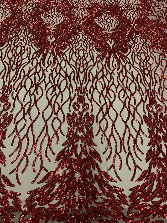 Red on Nude Mesh _ Iridescent Fabric _ Stretch Sequins Fabric _ Mesh LaceICEFABRICICE FABRICSRed On Nude MeshRed on Nude Mesh _ Iridescent Fabric _ Stretch Sequins Fabric _ Mesh Lace ICEFABRIC