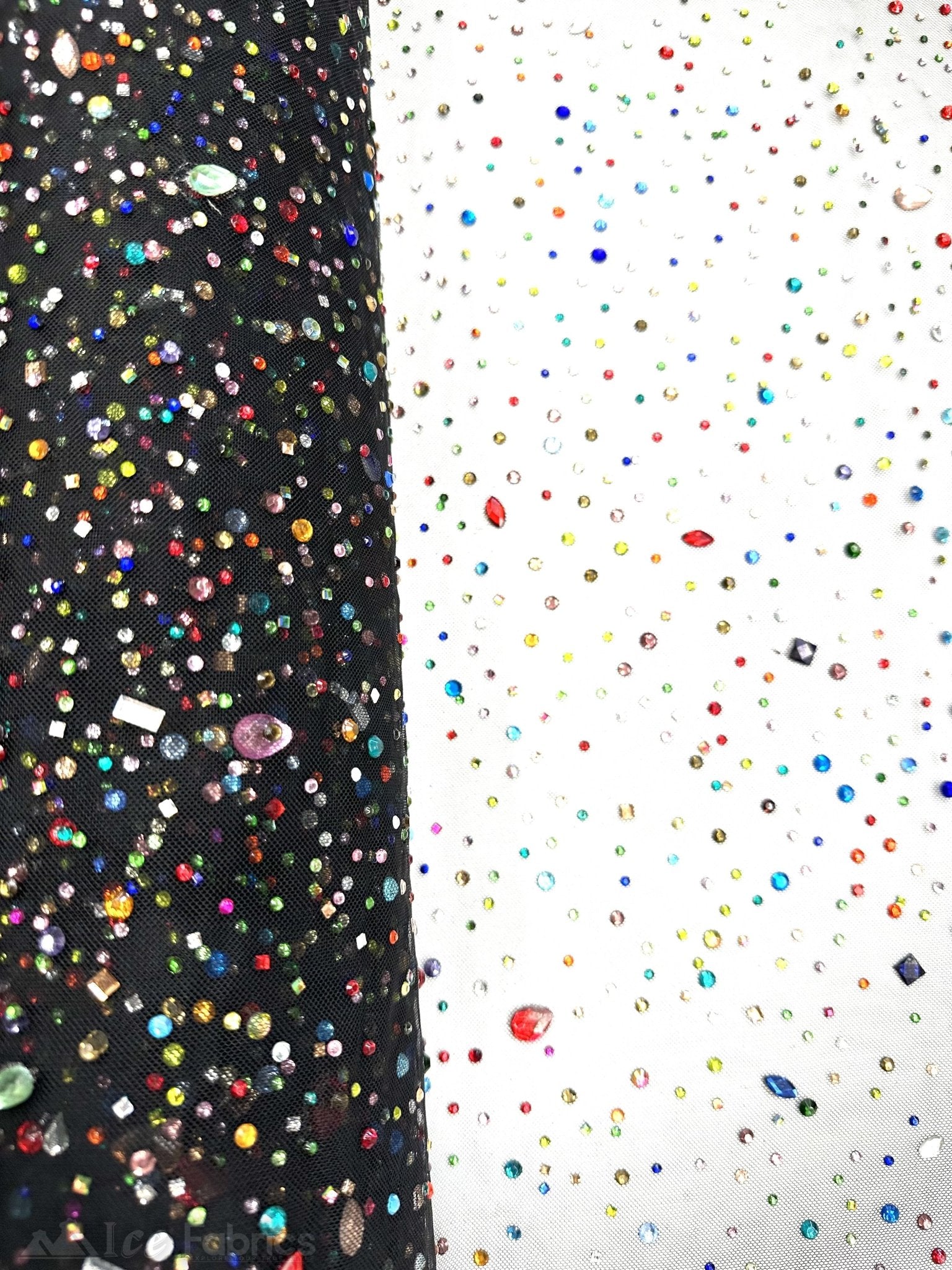 Rhinestones Beaded Fabric By The Yard on Stretch MeshICE FABRICSICE FABRICSBlackBy The Yard (56" Wide)Rhinestones Beaded Fabric By The Yard on Stretch Mesh ICE FABRICS