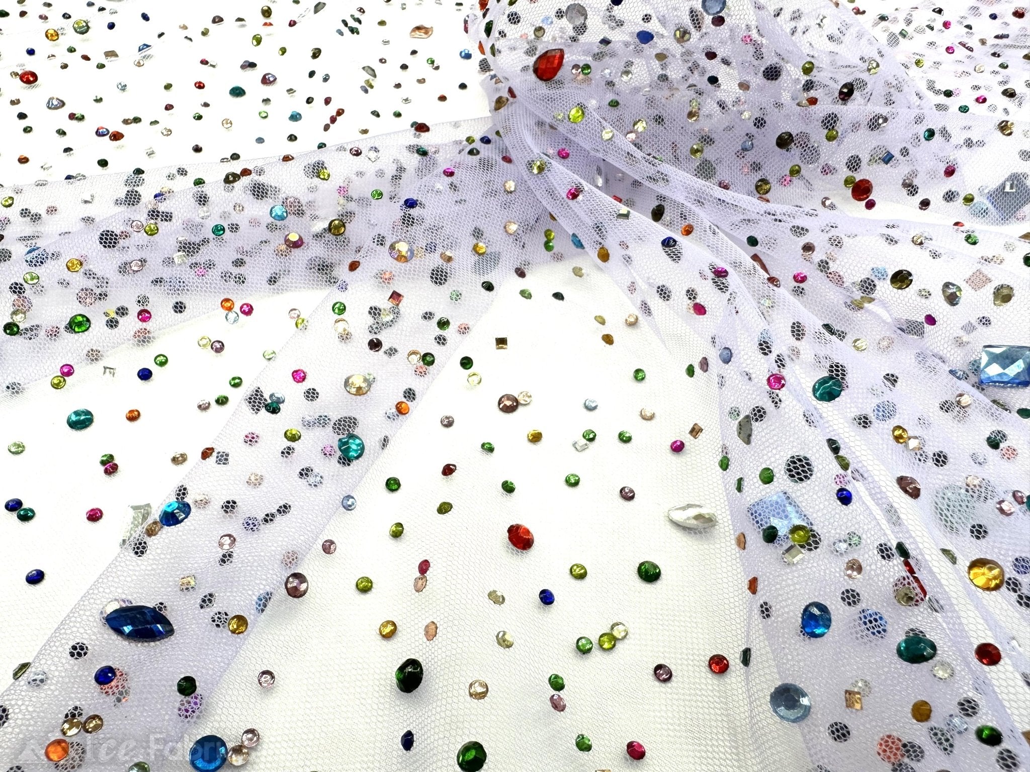 Rhinestones Beaded Fabric By The Yard on Stretch MeshICE FABRICSICE FABRICSLavenderBy The Yard (56" Wide)Rhinestones Beaded Fabric By The Yard on Stretch Mesh ICE FABRICS