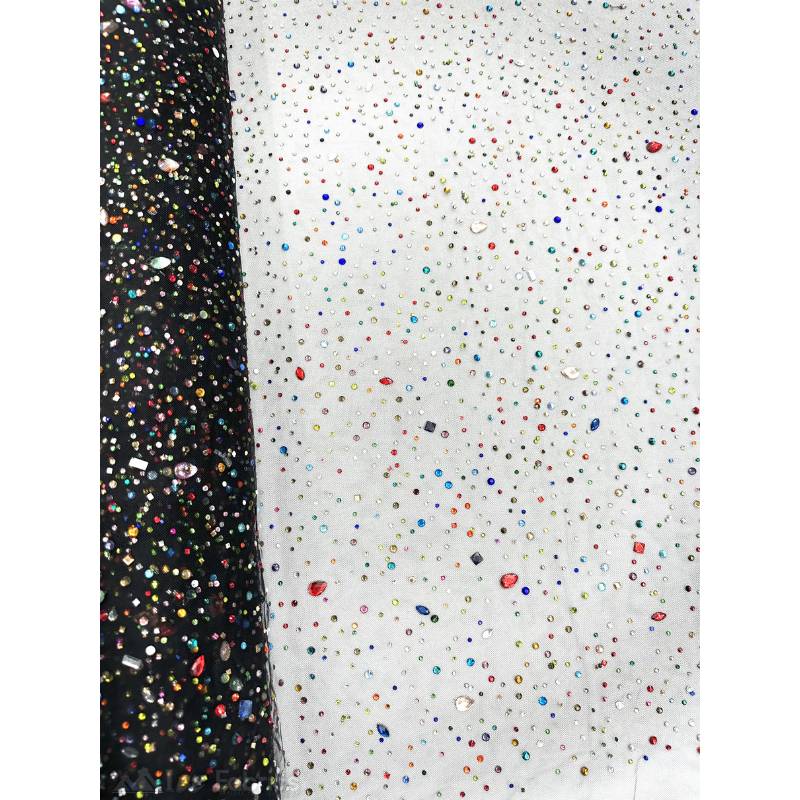 Rhinestones Beaded Fabric By The Yard on Stretch MeshICE FABRICSICE FABRICSBlackBy The Yard (56" Wide)Rhinestones Beaded Fabric By The Yard on Stretch Mesh ICE FABRICS