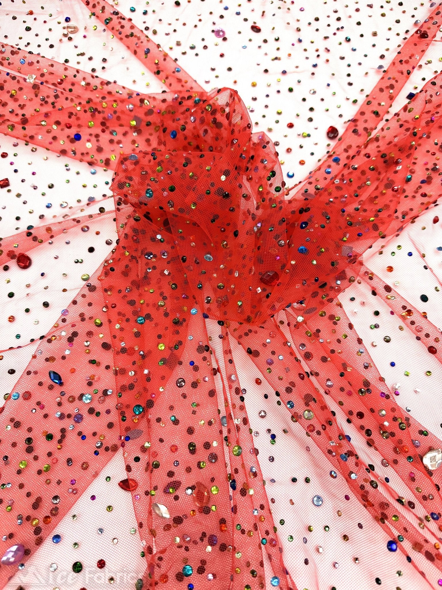 Rhinestones Beaded Fabric By The Yard on Stretch MeshICE FABRICSICE FABRICSRedBy The Yard (56" Wide)Rhinestones Beaded Fabric By The Yard on Stretch Mesh ICE FABRICS