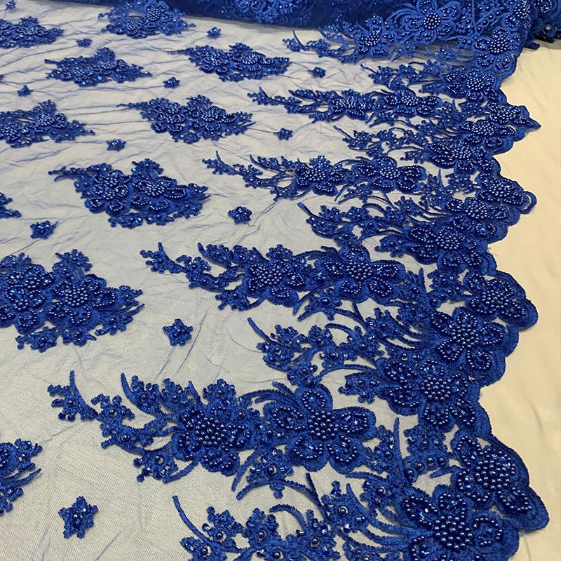 Royal Blue Beaded Fabric _ Lace Floral embroidered fabric _ Bridal FabricICEFABRICICE FABRICSRoyal BluePer Yard (36 Inches)Royal Blue Beaded Fabric _ Lace Floral embroidered fabric _ Bridal Fabric ICEFABRIC