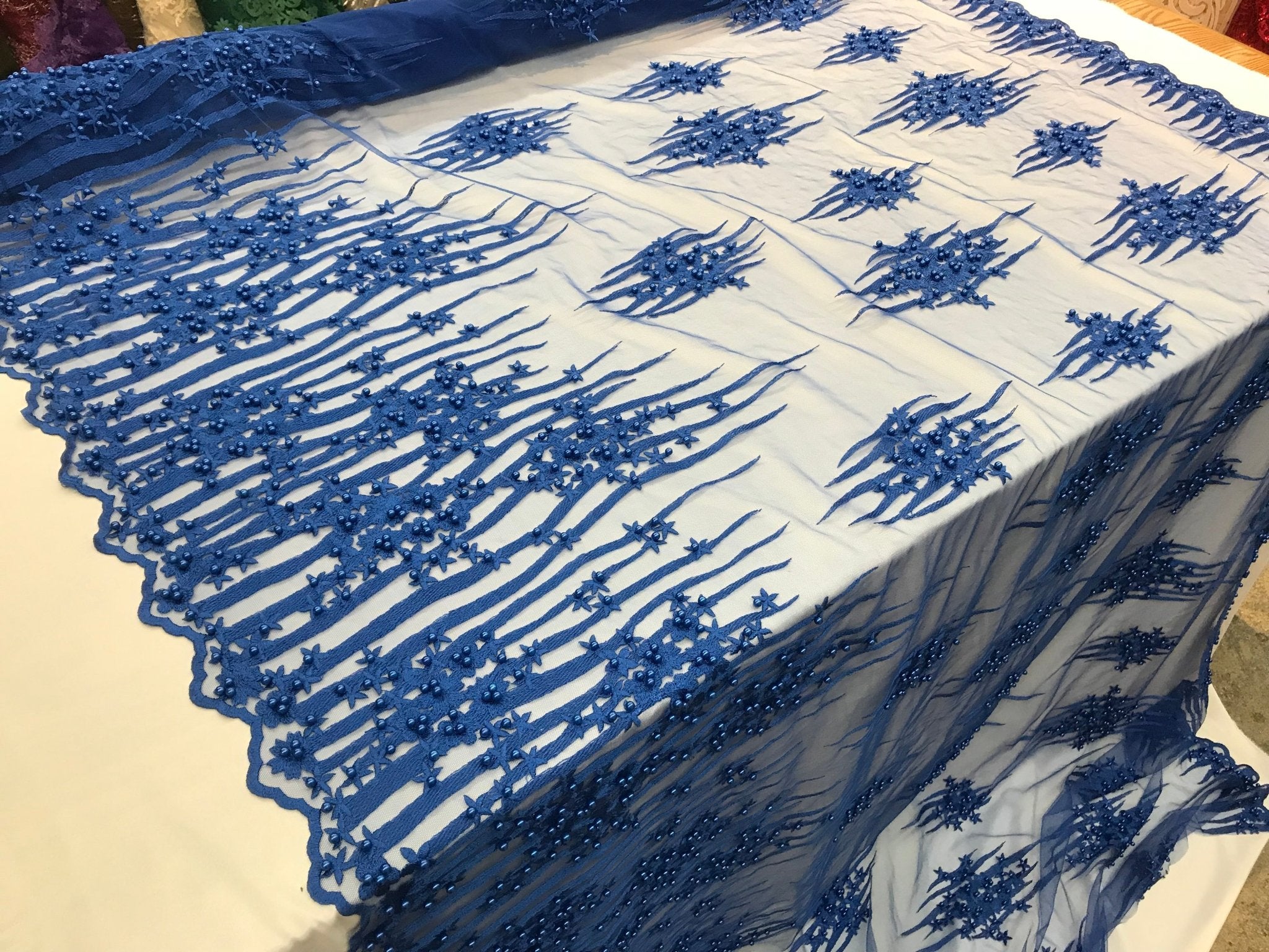 Royal Blue Design Beaded Fabric,Lace Fabric By The Yard-Embroider Beaded For Bridal-Floral Mesh Dress Lace Prom-Nightgown skirts runnersICE FABRICSICE FABRICSRoyal Blue Design Beaded Fabric,Lace Fabric By The Yard-Embroider Beaded For Bridal-Floral Mesh Dress Lace Prom-Nightgown skirts runners ICE FABRICS