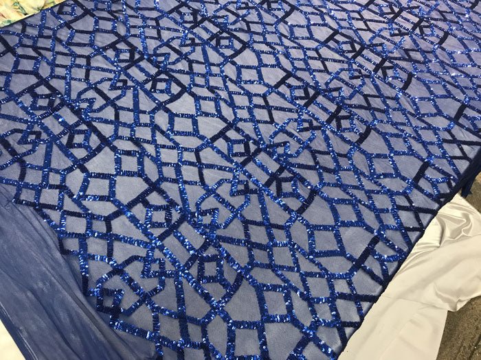Royal Blue Elegant Design Embroidered 4 Way Stretch Sequin Fabric For Wedding Prom DressesICE FABRICSICE FABRICSRoyal Blue Elegant Design Embroidered 4 Way Stretch Sequin Fabric For Wedding Prom Dresses ICE FABRICS