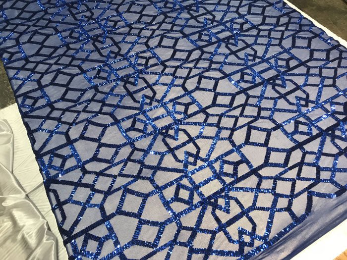 Royal Blue Elegant Design Embroidered 4 Way Stretch Sequin Fabric For Wedding Prom DressesICE FABRICSICE FABRICSRoyal Blue Elegant Design Embroidered 4 Way Stretch Sequin Fabric For Wedding Prom Dresses ICE FABRICS
