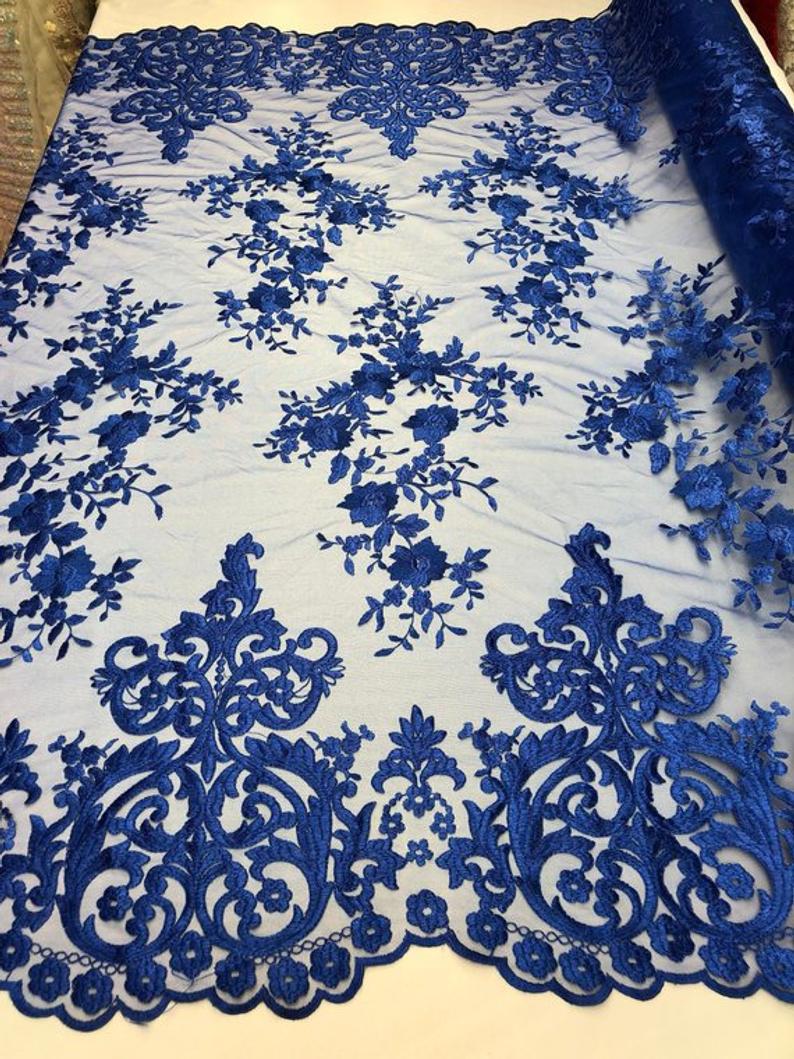 Royal Blue Floral Flower Mesh Lace Embroidery Design Fabric By The Yard For Tablecloths, Wedding Prom Dresses, Night gowns, Skirts, Runnersmesh fabricICEFABRICICE FABRICSRoyal Blue Floral Flower Mesh Lace Embroidery Design Fabric By The Yard For Tablecloths, Wedding Prom Dresses, Night gowns, Skirts, Runners ICEFABRIC