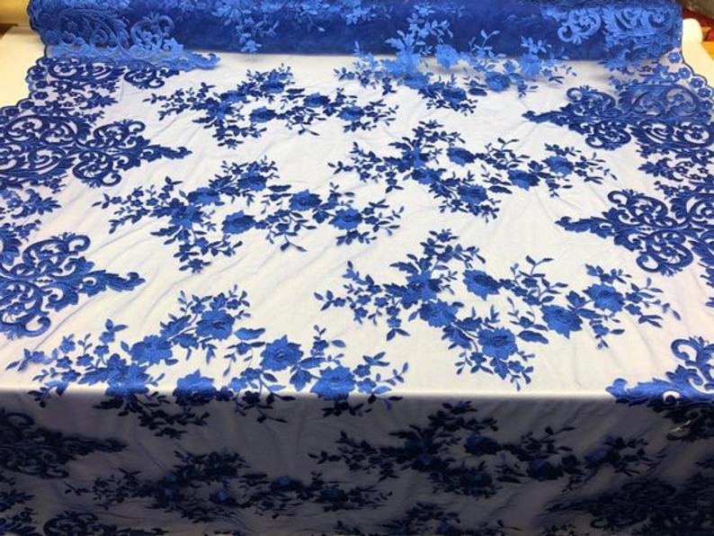 Royal Blue Floral Flower Mesh Lace Embroidery Design Fabric By The Yard For Tablecloths, Wedding Prom Dresses, Night gowns, Skirts, Runnersmesh fabricICEFABRICICE FABRICSRoyal Blue Floral Flower Mesh Lace Embroidery Design Fabric By The Yard For Tablecloths, Wedding Prom Dresses, Night gowns, Skirts, Runners ICEFABRIC