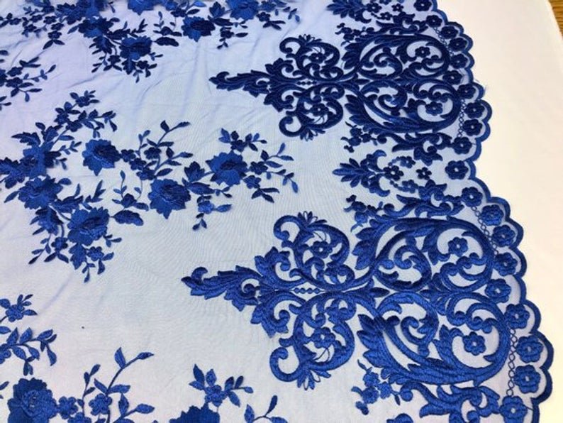 Royal Blue Floral Flower Mesh Lace Embroidery Design Fabric By The Yard For Tablecloths, Wedding Prom Dresses, Night gowns, Skirts, RunnersICEFABRICICE FABRICSRoyal Blue Floral Flower Mesh Lace Embroidery Design Fabric By The Yard For Tablecloths, Wedding Prom Dresses, Night gowns, Skirts, Runners ICEFABRIC