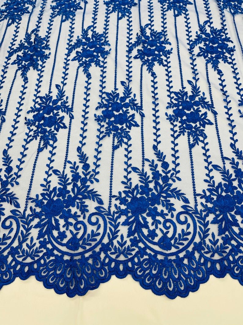 Royal Blue Lace Fabric _ Embroidered Floral Flowers Lace on Mesh FabricICE FABRICSICE FABRICSPer YardRoyal Blue Lace Fabric _ Embroidered Floral Flowers Lace on Mesh Fabric ICE FABRICS