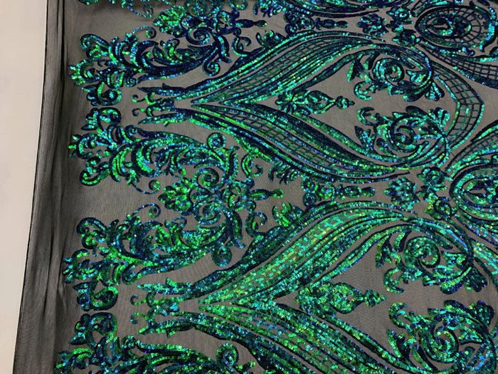 Royalty Iridescent Sequins 4 Way Stretch Spandex Mesh Fabric By The YardICEFABRICICE FABRICSBlack On Nude MeshRoyalty Iridescent Sequins 4 Way Stretch Spandex Mesh Fabric By The Yard ICEFABRIC