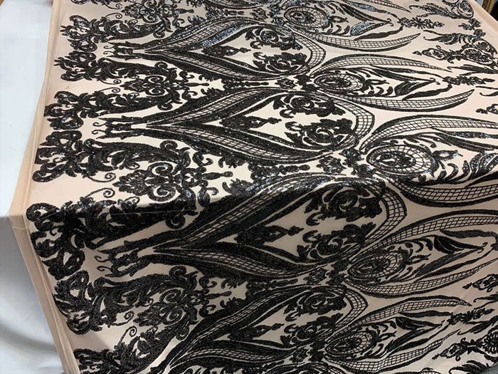 Royalty Iridescent Sequins 4 Way Stretch Spandex Mesh Fabric By The YardICEFABRICICE FABRICSOrange On A Black MeshRoyalty Iridescent Sequins 4 Way Stretch Spandex Mesh Fabric By The Yard ICEFABRIC