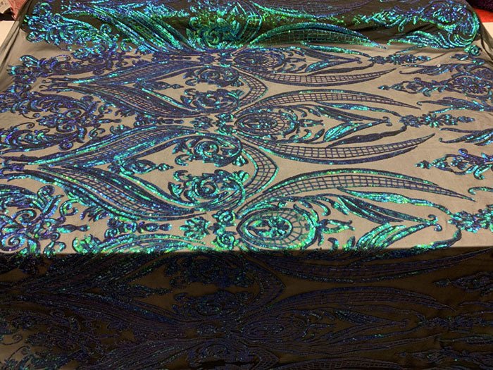 Royalty Iridescent Sequins 4 Way Stretch Spandex Mesh Fabric By The YardICEFABRICICE FABRICSBlack On Nude MeshRoyalty Iridescent Sequins 4 Way Stretch Spandex Mesh Fabric By The Yard ICEFABRIC
