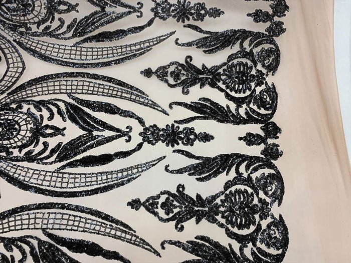 Royalty Iridescent Sequins 4 Way Stretch Spandex Mesh Fabric By The YardICEFABRICICE FABRICSOrange On A Black MeshRoyalty Iridescent Sequins 4 Way Stretch Spandex Mesh Fabric By The Yard ICEFABRIC