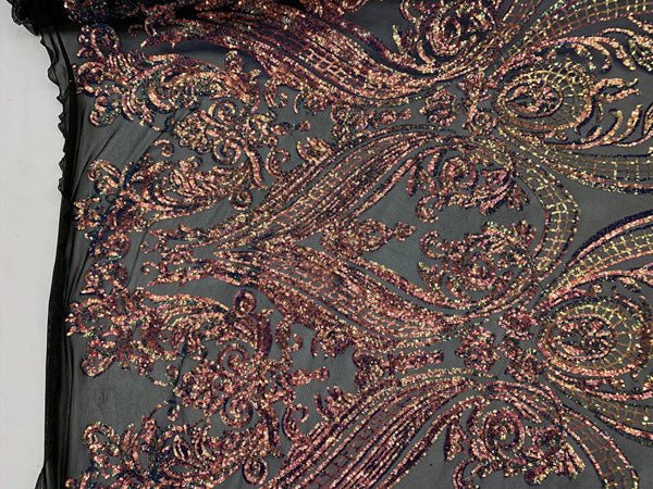 Royalty Iridescent Sequins 4 Way Stretch Spandex Mesh Fabric By The YardICEFABRICICE FABRICSPink,Yellow On A Black MeshRoyalty Iridescent Sequins 4 Way Stretch Spandex Mesh Fabric By The Yard ICEFABRIC