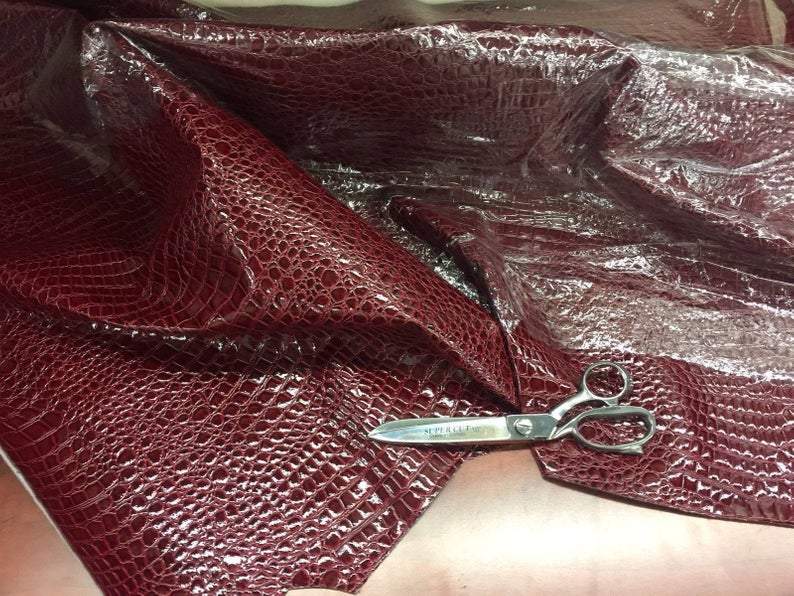 Shiny Crocodile Embossed Faux Leather Vinyl Fabric Upholstery By The Yard For Frames, Pillows, Headboards, Purses, ShoeICEFABRICICE FABRICSBurgundyShiny Crocodile Embossed Faux Leather Vinyl Fabric Upholstery By The Yard For Frames, Pillows, Headboards, Purses, Shoe ICEFABRIC