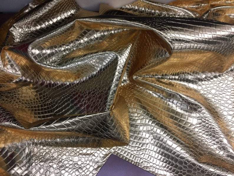 Shiny Crocodile Embossed Faux Leather Vinyl Fabric Upholstery By The Yard For Frames, Pillows, Headboards, Purses, ShoeICEFABRICICE FABRICSGoldShiny Crocodile Embossed Faux Leather Vinyl Fabric Upholstery By The Yard For Frames, Pillows, Headboards, Purses, Shoe ICEFABRIC