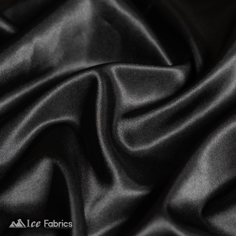 black dress fabric Silky Charmeuse Stretch Satin A bold side slit PinMOB Size:29 Modelyn Fashionable Asymmetrical Hem