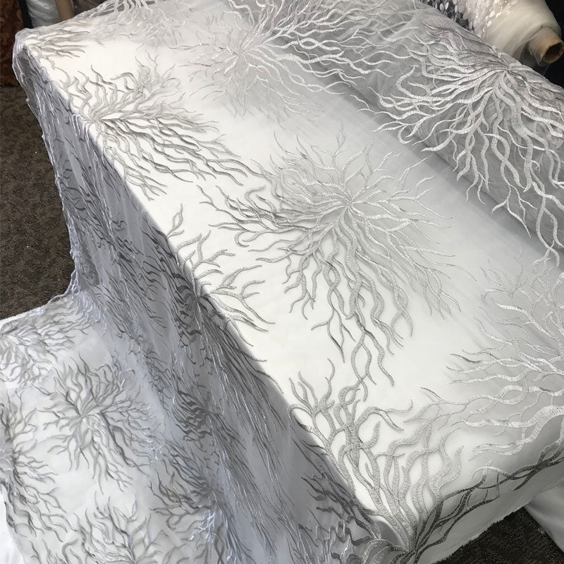 Silver-Bridal Wedding Mesh Lace Women Floral Fashion Fabric By YardICE FABRICSICE FABRICSSilverSilver-Bridal Wedding Mesh Lace Women Floral Fashion Fabric By Yard ICE FABRICS
