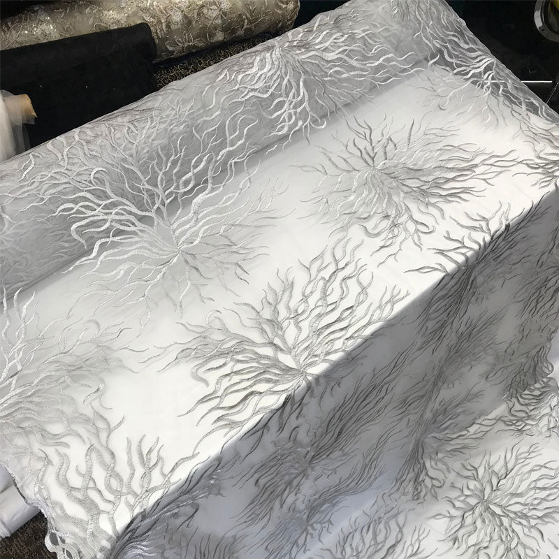 Silver-Bridal Wedding Mesh Lace Women Floral Fashion Fabric By YardICE FABRICSICE FABRICSSilverSilver-Bridal Wedding Mesh Lace Women Floral Fashion Fabric By Yard ICE FABRICS