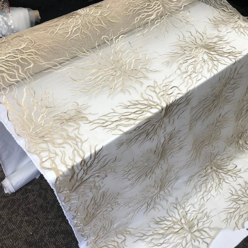 Silver-Bridal Wedding Mesh Lace Women Floral Fashion Fabric By YardICE FABRICSICE FABRICSChampagneSilver-Bridal Wedding Mesh Lace Women Floral Fashion Fabric By Yard ICE FABRICS