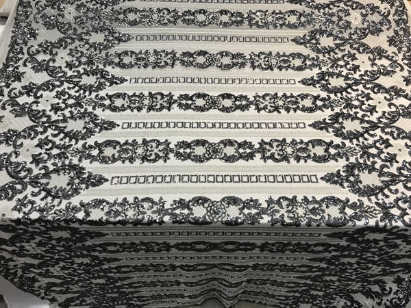 Silver Elegant Design Embroidered 4 Way Stretch Sequin Fabric For Wedding Prom Fashion DressesICE FABRICSICE FABRICSSilver Elegant Design Embroidered 4 Way Stretch Sequin Fabric For Wedding Prom Fashion Dresses ICE FABRICS