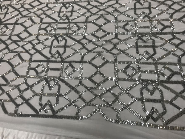 Silver High-Quality Decent Embroidery 4 Way Stretch Sequin Fabric For Tablecloths, Night-GownsICE FABRICSICE FABRICSSilver High-Quality Decent Embroidery 4 Way Stretch Sequin Fabric For Tablecloths, Night-Gowns ICE FABRICS
