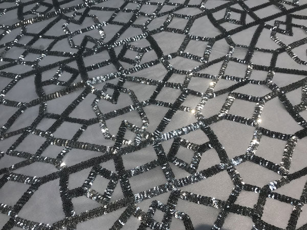 Silver High-Quality Decent Embroidery 4 Way Stretch Sequin Fabric For Tablecloths, Night-GownsICE FABRICSICE FABRICSSilver High-Quality Decent Embroidery 4 Way Stretch Sequin Fabric For Tablecloths, Night-Gowns ICE FABRICS