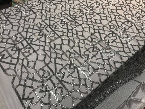 Silver High-Quality Decent Embroidery 4 Way Stretch Sequin Fabric For Tablecloths, Night-GownsICE FABRICSICE FABRICSSilver High-Quality Decent Embroidery 4 Way Stretch Sequin Fabric For Tablecloths, Night-Gowns ICE FABRICS