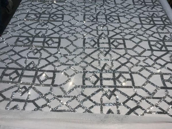 Silver High-Quality Decent Embroidery 4 Way Stretch Sequin Fabric For Tablecloths, Night-GownsICE FABRICSICE FABRICSSilver High-Quality Decent Embroidery 4 Way Stretch Sequin Fabric For Tablecloths, Night-Gowns ICE FABRICS
