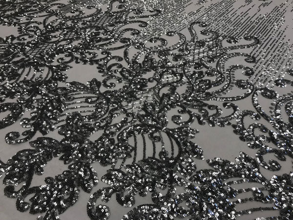 Silver Luxury Design Embroidered 4 Way Stretch Sequin Fabric Sold By The YardICE FABRICSICE FABRICSSilver Luxury Design Embroidered 4 Way Stretch Sequin Fabric Sold By The Yard ICE FABRICS