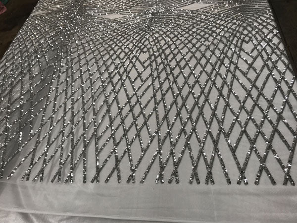 Silver Luxury Designed Embroidery Sequin 4 Way Stretch Fabric Sold By The YardICE FABRICSICE FABRICSSilver Luxury Designed Embroidery Sequin 4 Way Stretch Fabric Sold By The Yard ICE FABRICS