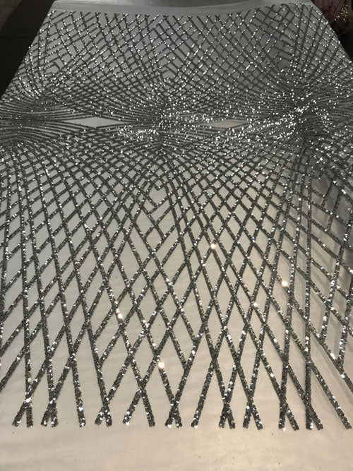 Silver Luxury Designed Embroidery Sequin 4 Way Stretch Fabric Sold By The YardICE FABRICSICE FABRICSSilver Luxury Designed Embroidery Sequin 4 Way Stretch Fabric Sold By The Yard ICE FABRICS