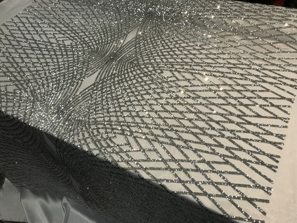 Silver Luxury Designed Embroidery Sequin 4 Way Stretch Fabric Sold By The YardICE FABRICSICE FABRICSSilver Luxury Designed Embroidery Sequin 4 Way Stretch Fabric Sold By The Yard ICE FABRICS