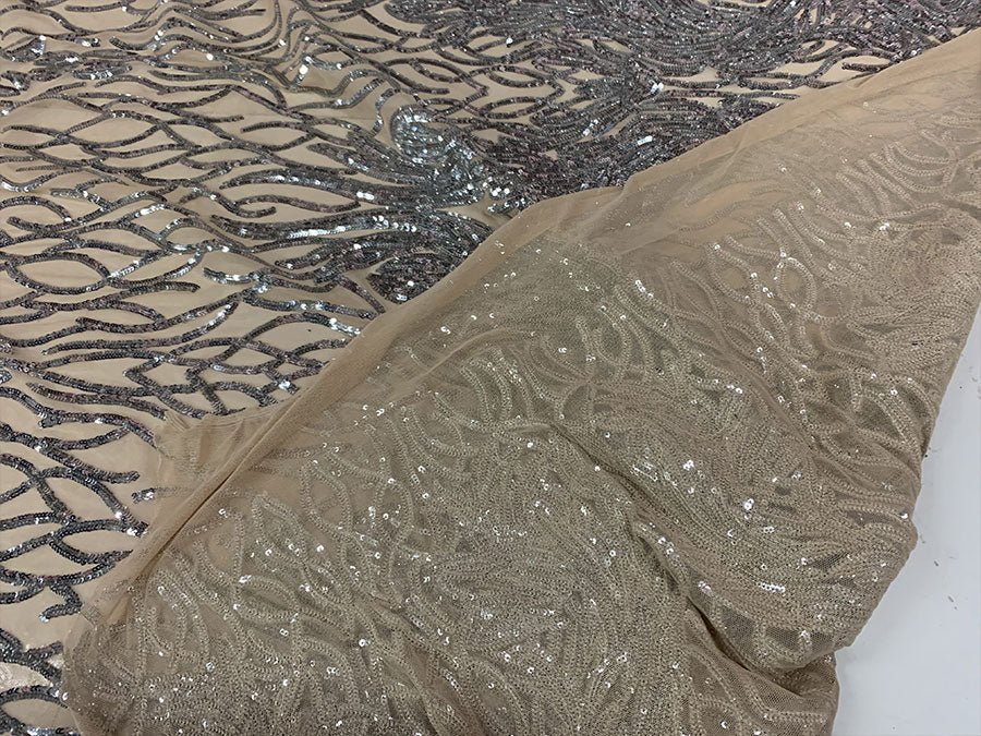Silver on Nude Mesh _ Iridescent Fabric _ Stretch Sequins Fabric _ Mesh LaceICEFABRICICE FABRICSSilver On Nude MeshSilver on Nude Mesh _ Iridescent Fabric _ Stretch Sequins Fabric _ Mesh Lace ICEFABRIC