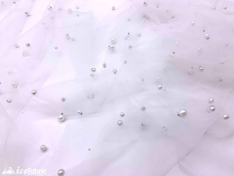 Snow White Pearls Lace Beaded Fabric on Tulle for Bridal FabricICE FABRICSICE FABRICSBy The YardSnow White Pearls Lace Beaded Fabric on Tulle for Bridal Fabric ICE FABRICS